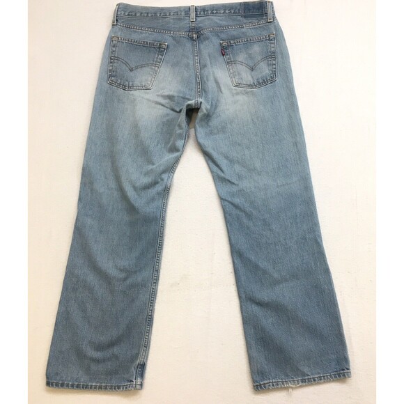 90's LEVIS 527 Jeans Men 36x30 Boot Light Wash Blue Distressed Denim Cowboy - Picture 2 of 16